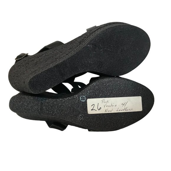 PONTE VECCHIO Wedge Strappy Sandals Black Leather Handmade Italy Womens 9.5/41 - Picture 10 of 11